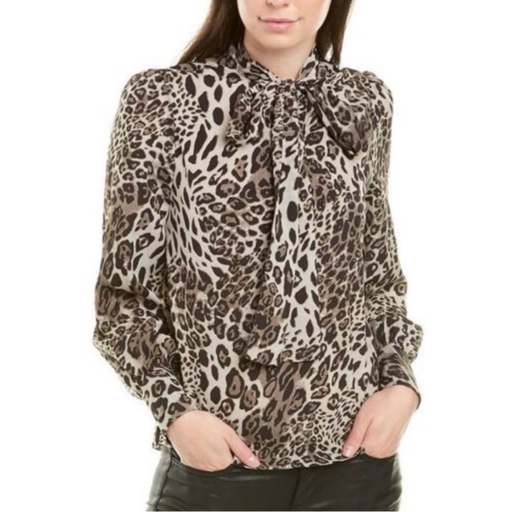 Walter Baker Sansa Leopard Animal Print Long Sleeve Blouse Top Black Grey Sz S